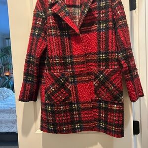 Classic Red Plaid Pea Coat